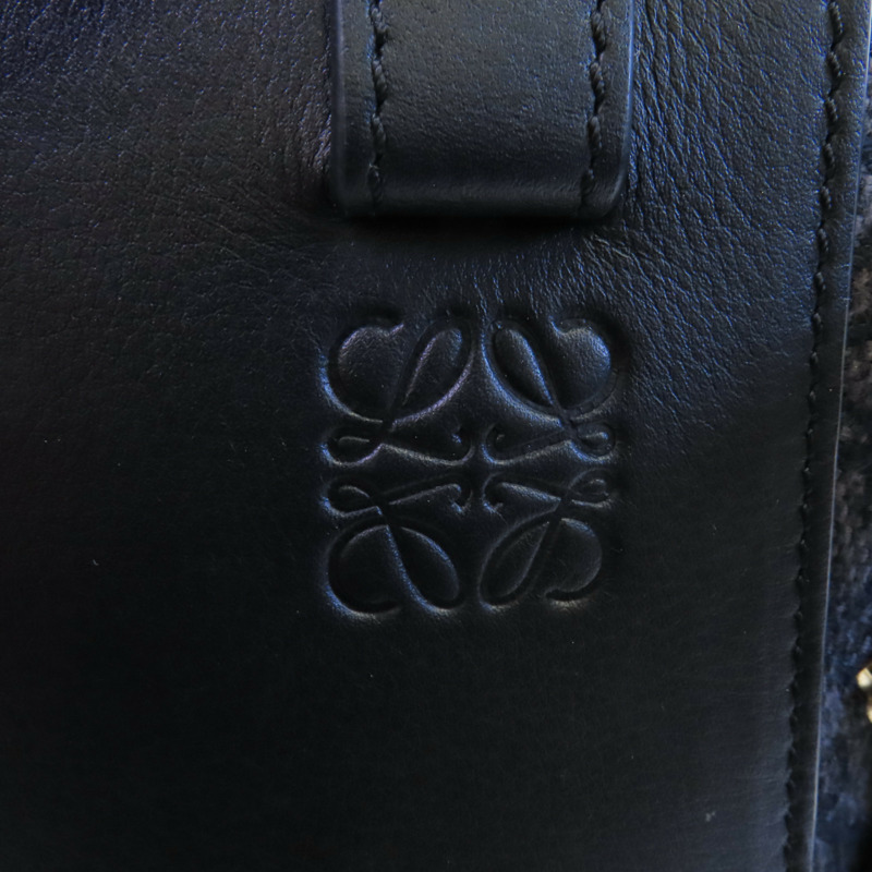 LOEWE 帆布/牛皮皮革Hammock Medium金扣手挽肩背兩用袋-12