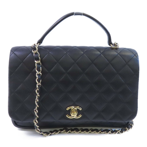 CHANEL 牛皮皮革2Way Shoulder金扣鏈帶手挽肩背兩用袋