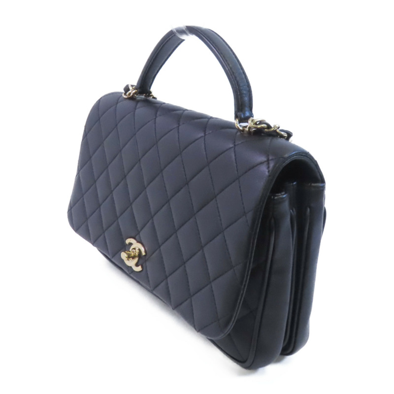 CHANEL 牛皮皮革2Way Shoulder金扣鏈帶手挽肩背兩用袋-2
