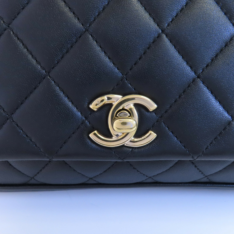 CHANEL 牛皮皮革2Way Shoulder金扣鏈帶手挽肩背兩用袋-9