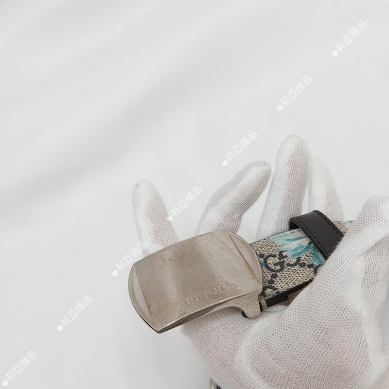 莉亞精品♡ Gucci 花卉皮帶 #85 寬度3.5 二手美品-4