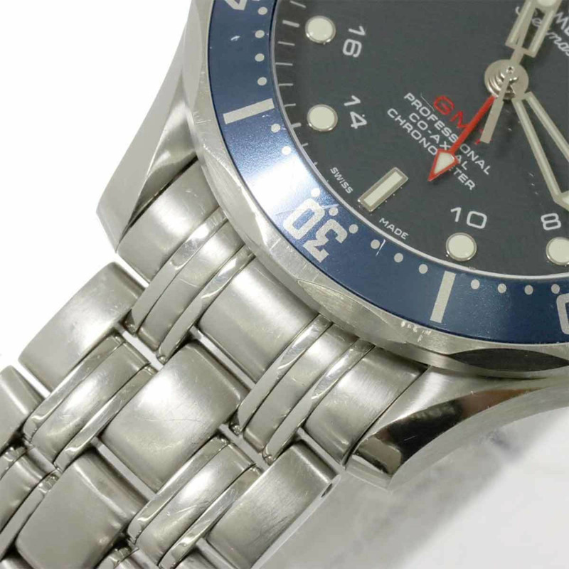 歐米茄海馬系列專業300公尺GMT腕錶 2535 80 男士腕錶，附日期顯示，海軍藍錶盤，自動機械錶-6