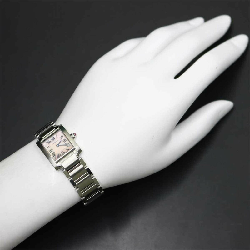 卡地亞 Tank Française SM W51028Q3 女士粉紅貝殼石英腕錶-3