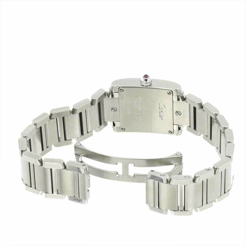 卡地亞 Tank Française SM W51028Q3 女士粉紅貝殼石英腕錶-4