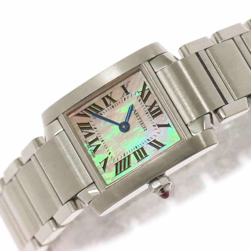 卡地亞 Tank Française SM W51028Q3 女士粉紅貝殼石英腕錶-7