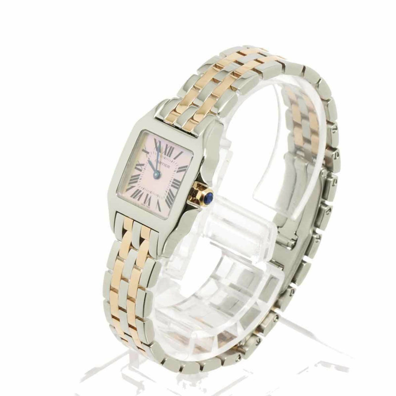 卡地亞 Santos Demoiselle SM 雙色腕錶 W25074Y9 女士粉紅錶殼鍍金石英錶-3