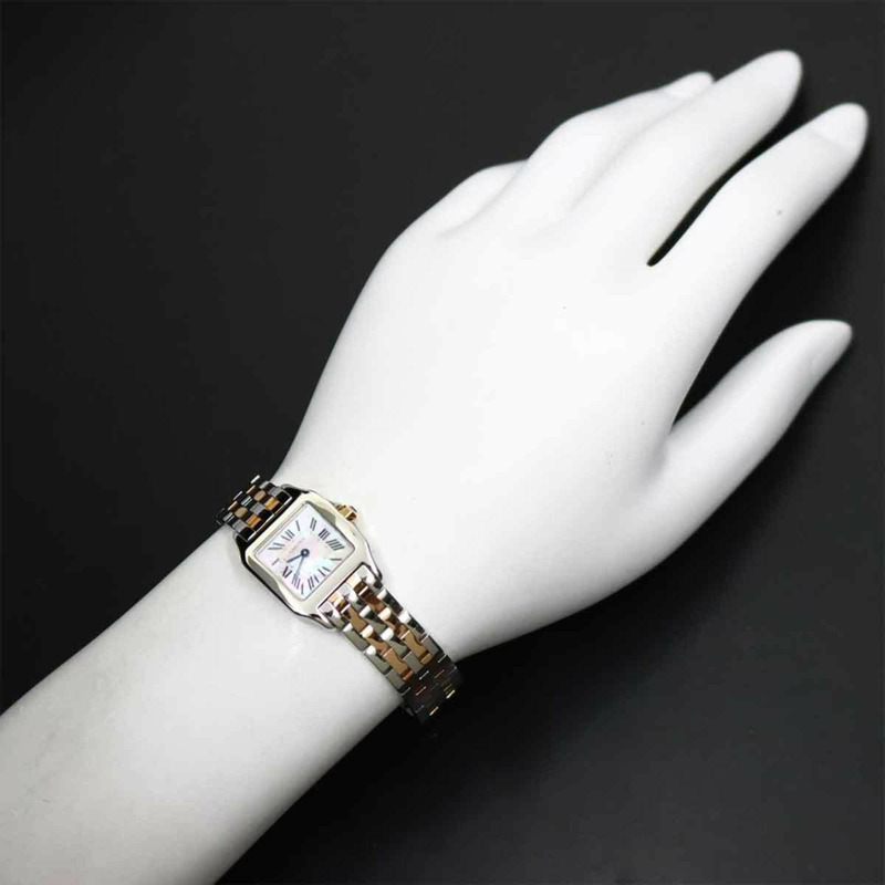 卡地亞 Santos Demoiselle SM 雙色腕錶 W25074Y9 女士粉紅錶殼鍍金石英錶-4