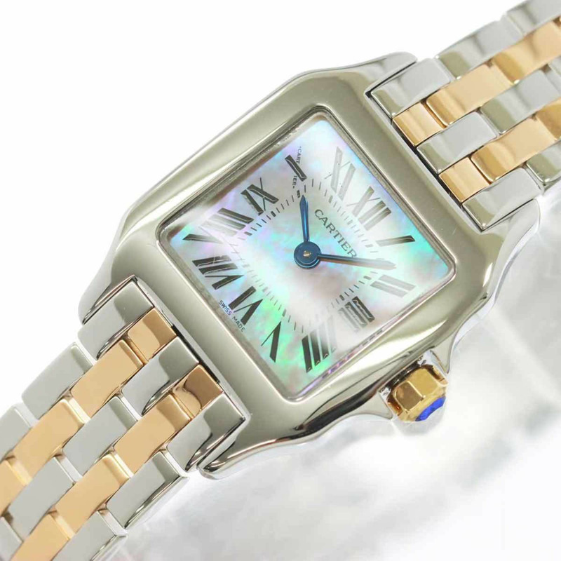 卡地亞 Santos Demoiselle SM 雙色腕錶 W25074Y9 女士粉紅錶殼鍍金石英錶-8