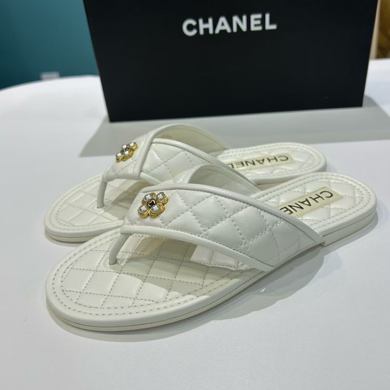 99新Chanel香奈兒超美 白色 人字拖 拖鞋 尺寸36碼 有塵袋-3