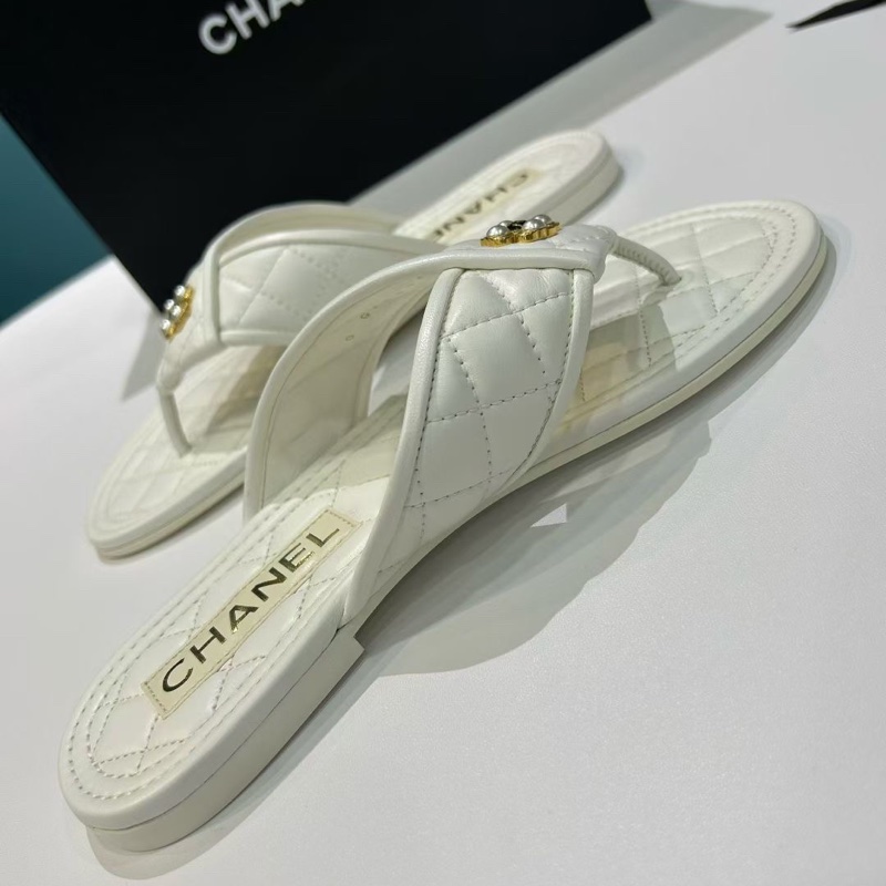 99新Chanel香奈兒超美 白色 人字拖 拖鞋 尺寸36碼 有塵袋-4