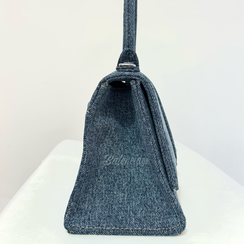 BALENCIAGA深藍丹寧字母銀釦沙漏包S號-2