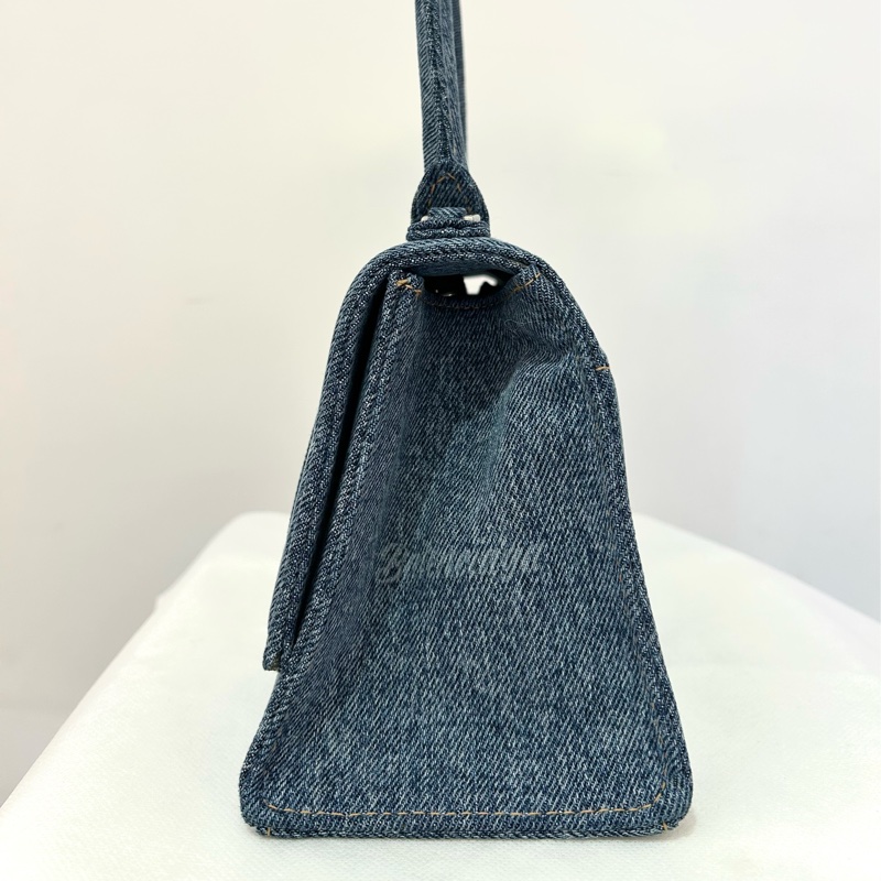 BALENCIAGA深藍丹寧字母銀釦沙漏包S號-3