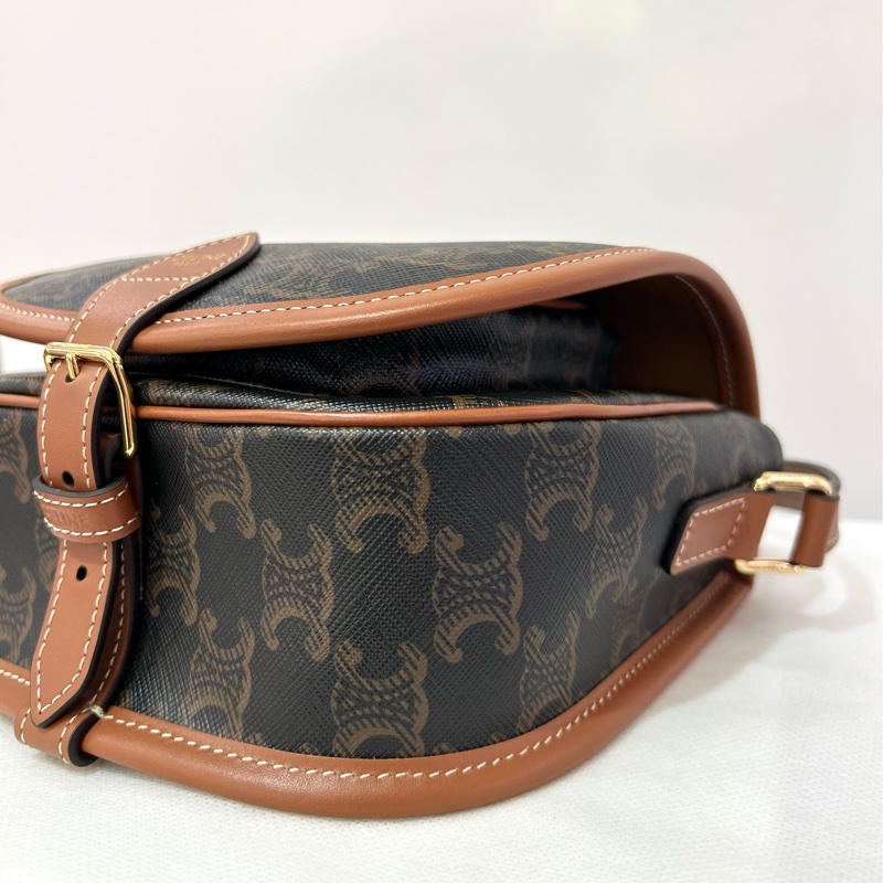 CELINE棕色牛皮老花馬鞍包-4