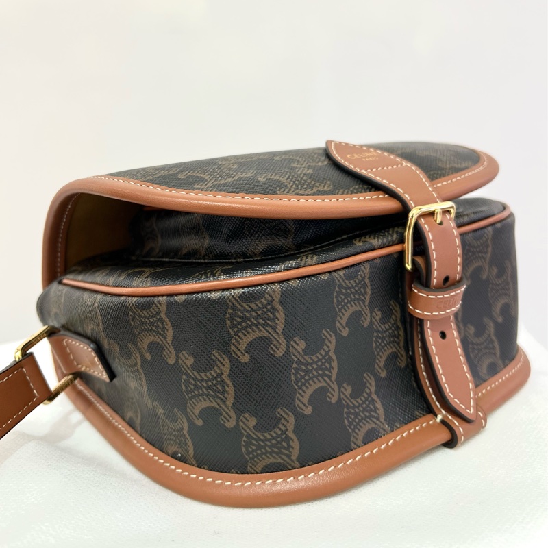 CELINE棕色牛皮老花馬鞍包-5