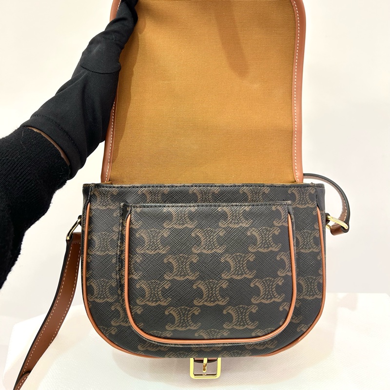 CELINE棕色牛皮老花馬鞍包-6