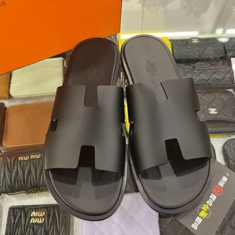 東區正精品㊣Hermes 全新黑色全皮H拖鞋休閒鞋 41號 RZ6151