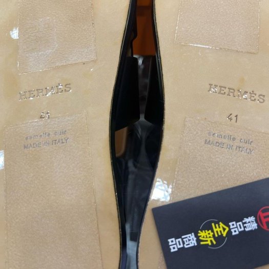 東區正精品㊣Hermes 全新黑色全皮H拖鞋休閒鞋 41號 RZ6151-4