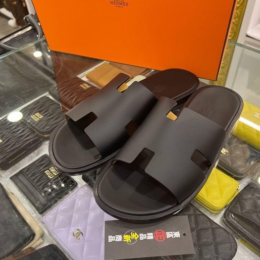 東區正精品㊣Hermes 全新黑色全皮H拖鞋休閒鞋 41號 RZ6151-5