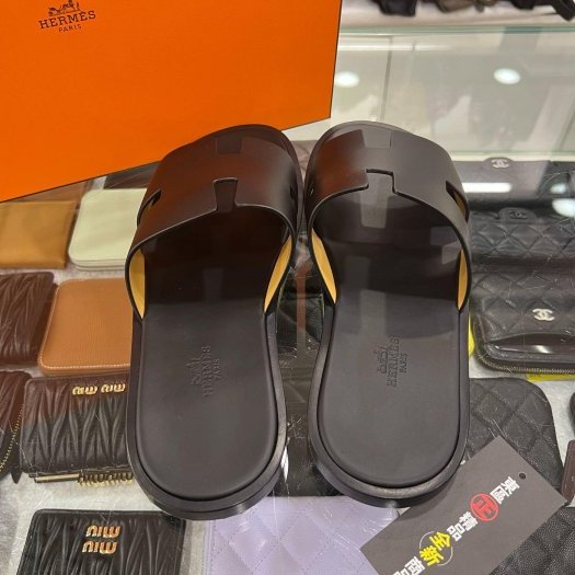 東區正精品㊣Hermes 全新黑色全皮H拖鞋休閒鞋 41號 RZ6151-6