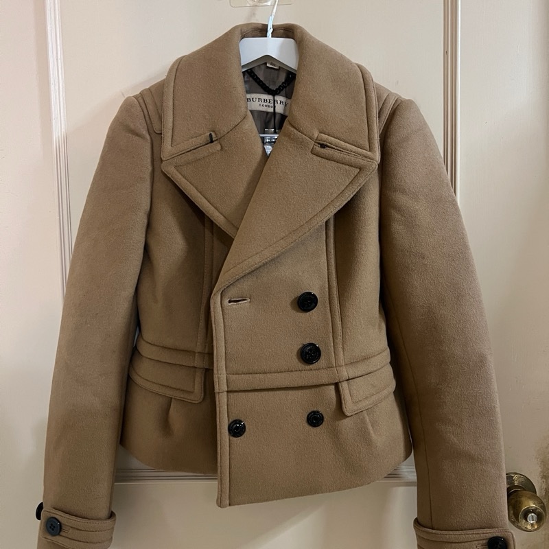 Burberry卡其色修身雙排扣羊毛短大衣 ITA 36碼-1