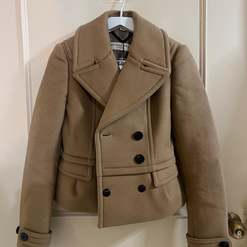 Burberry卡其色修身雙排扣羊毛短大衣 ITA 36碼-5
