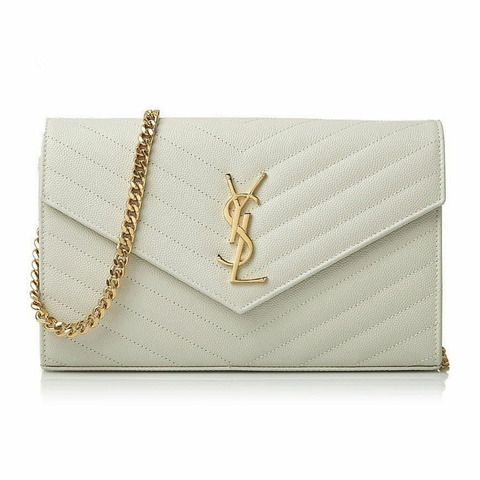 SAINT LAURENT 377828 BOW01 9207（刮痕）Matelassé 花押字鏈錢包