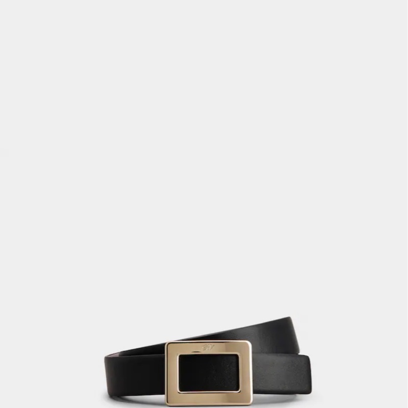 甜售RV roger vivier 雙面牛皮皮帶腰帶黑色拼桃紅色-0