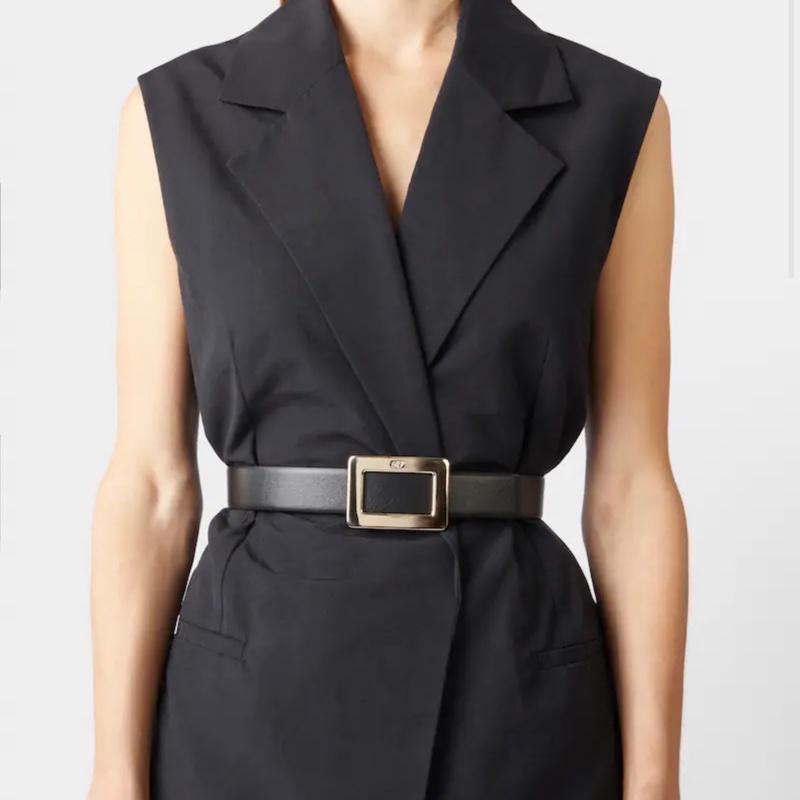 甜售RV roger vivier 雙面牛皮皮帶腰帶黑色拼桃紅色-1