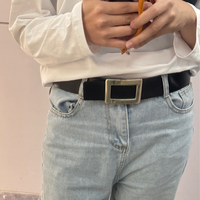 甜售RV roger vivier 雙面牛皮皮帶腰帶黑色拼桃紅色-3