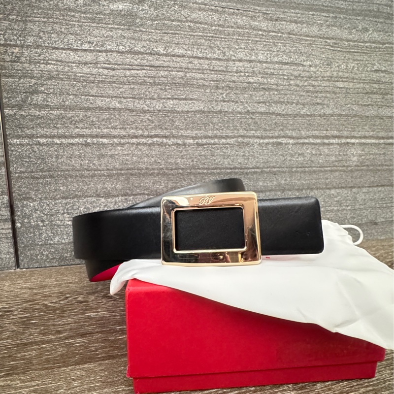 甜售RV roger vivier 雙面牛皮皮帶腰帶黑色拼桃紅色-10