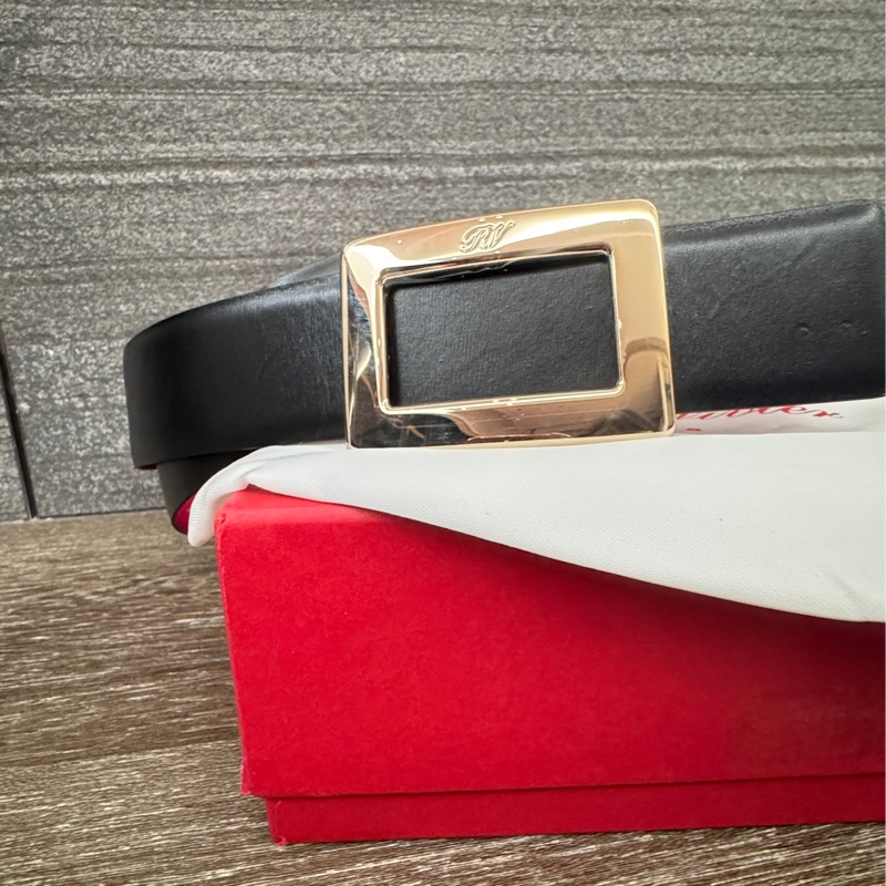 甜售RV roger vivier 雙面牛皮皮帶腰帶黑色拼桃紅色-13