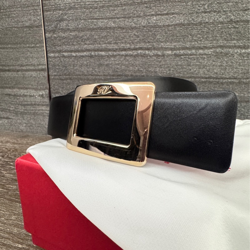 甜售RV roger vivier 雙面牛皮皮帶腰帶黑色拼桃紅色-14