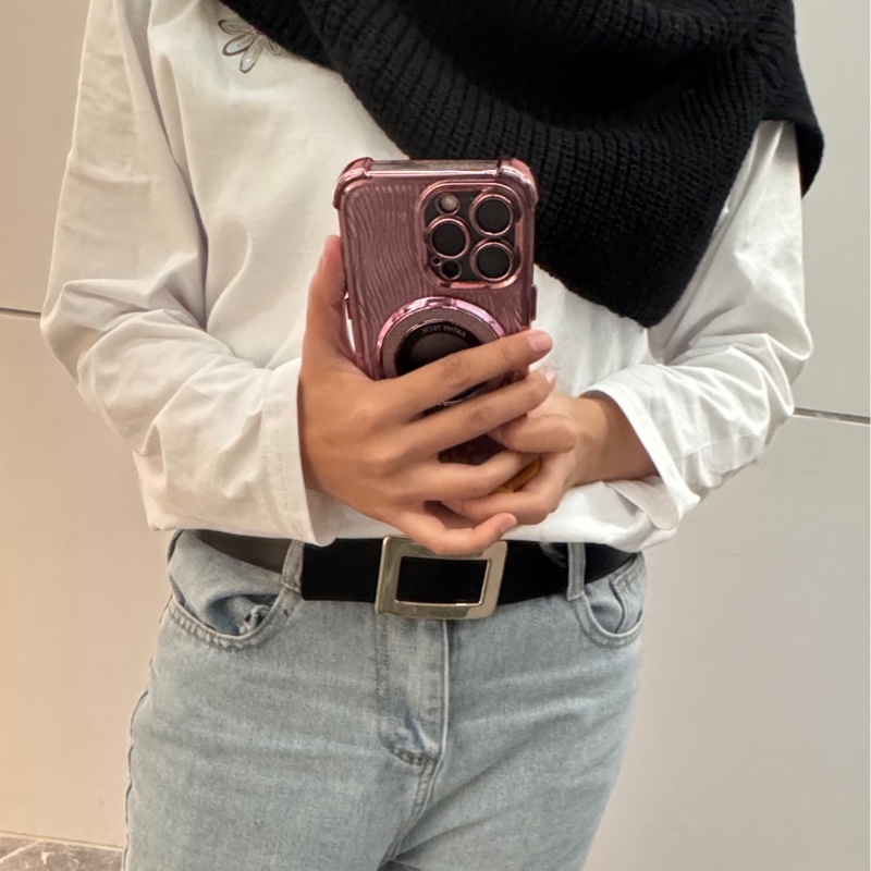 甜售RV roger vivier 雙面牛皮皮帶腰帶黑色拼桃紅色-17