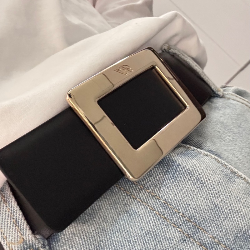 甜售RV roger vivier 雙面牛皮皮帶腰帶黑色拼桃紅色-18