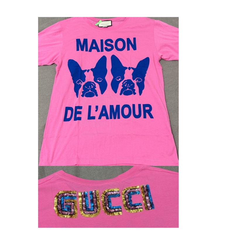 Gucci 粉色短袖T恤 粉色亮片字母-0