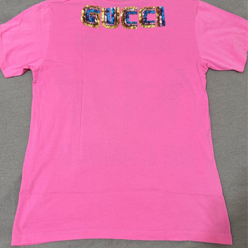 Gucci 粉色短袖T恤 粉色亮片字母-6