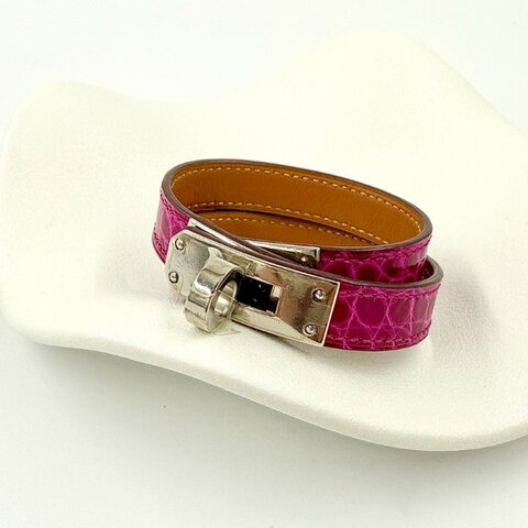 HERMES - 紫色鱷魚雙圈KELLY銀釦手環