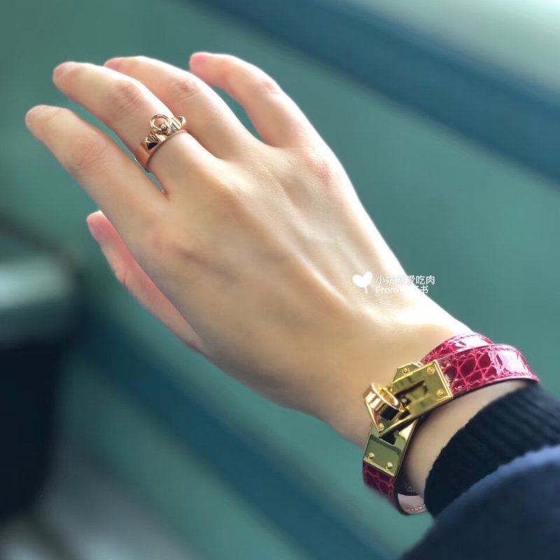 HERMES - 紫色鱷魚雙圈KELLY銀釦手環-4