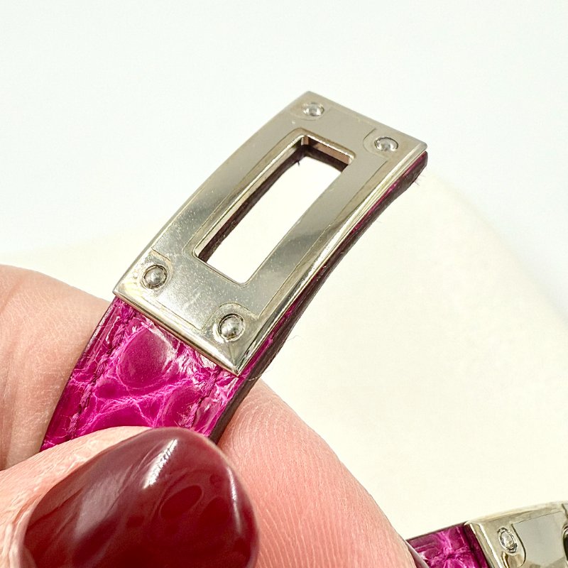 HERMES - 紫色鱷魚雙圈KELLY銀釦手環-6