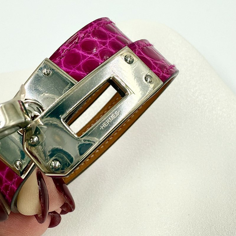 HERMES - 紫色鱷魚雙圈KELLY銀釦手環-9