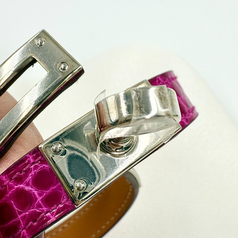 HERMES - 紫色鱷魚雙圈KELLY銀釦手環-10