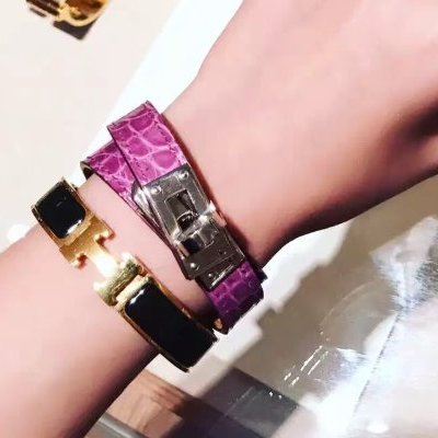 HERMES - 紫色鱷魚雙圈KELLY double tour銀釦手環-2