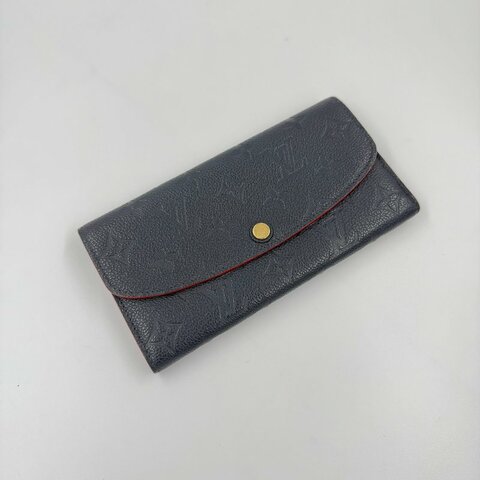 Louis Vuitton - 海軍藍牛皮壓紋下蓋四卡Emilie長夾