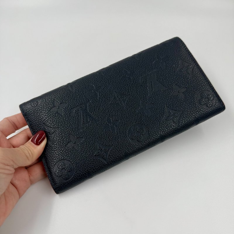 Louis Vuitton - 海軍藍牛皮壓紋下蓋四卡Emilie長夾-2