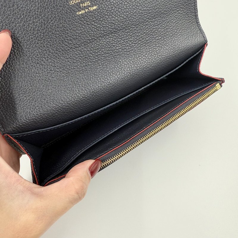 Louis Vuitton - 海軍藍牛皮壓紋下蓋四卡Emilie長夾-5