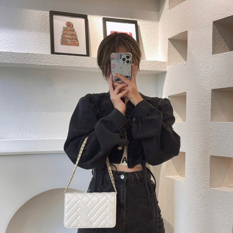 CHANEL 奶白色金扣菱格紋縫線woc肩背斜背包 19*12*4 98新配件盒子塵袋-0