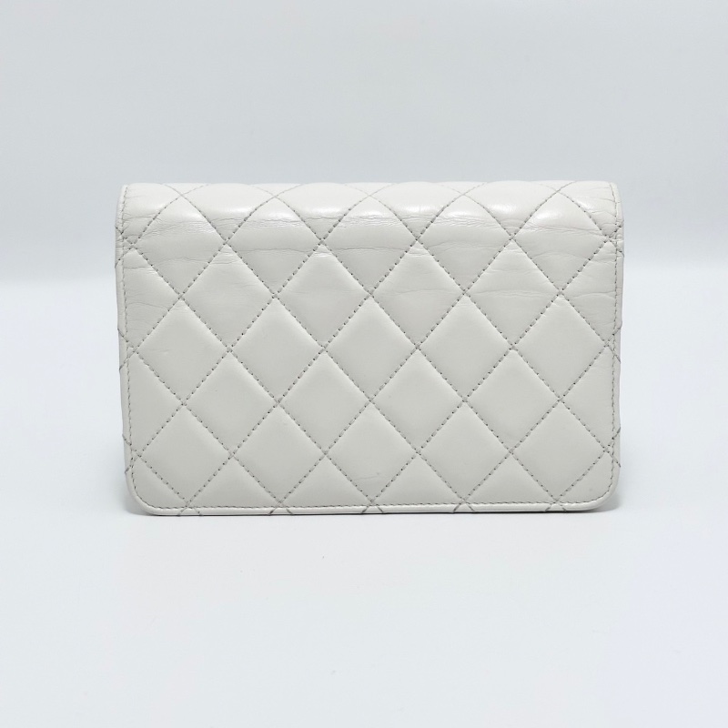 CHANEL 奶白色金扣菱格紋縫線woc肩背斜背包 19*12*4 98新配件盒子塵袋-6