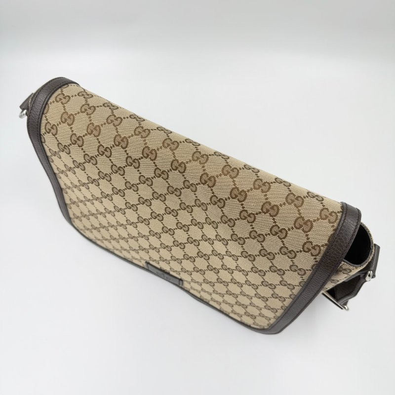 GUCCI - 經典緹花拼咖啡皮飾下蓋磁吸郵差包-2