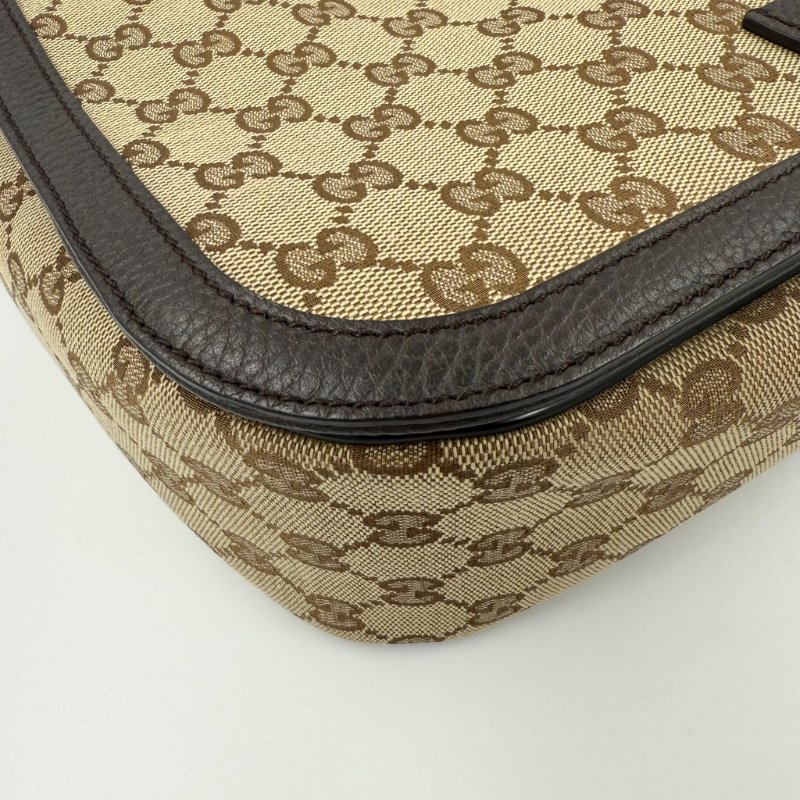 GUCCI - 經典緹花拼咖啡皮飾下蓋磁吸郵差包-6