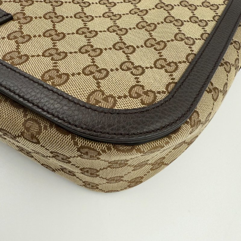GUCCI - 經典緹花拼咖啡皮飾下蓋磁吸郵差包-7